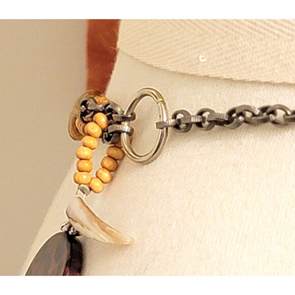Beaded Belt Glass Acrylic Wood Chain Link Adjustable Silver Tone Leopard Vintage main image 12